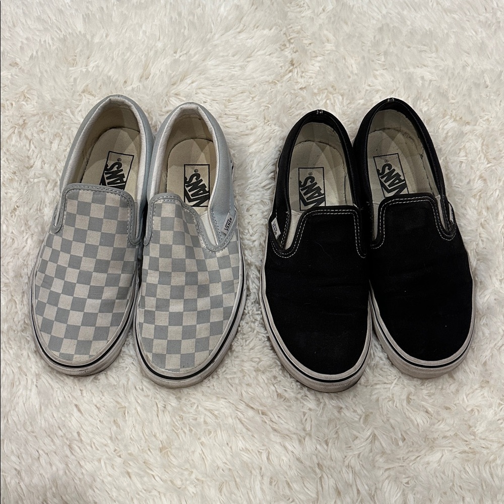Vans Dual Pack Slip-On Sneakers - Checkered soft blue  and Solid Black